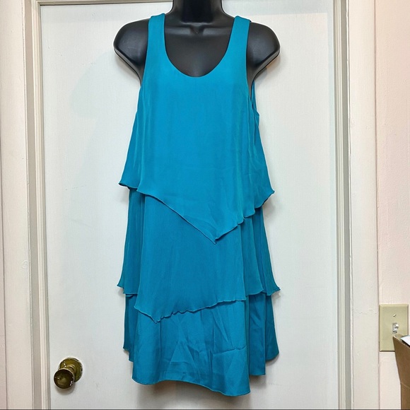 Alice + Olivia Teal Tiered Silk Tank Dress NWT - Picture 2 of 8